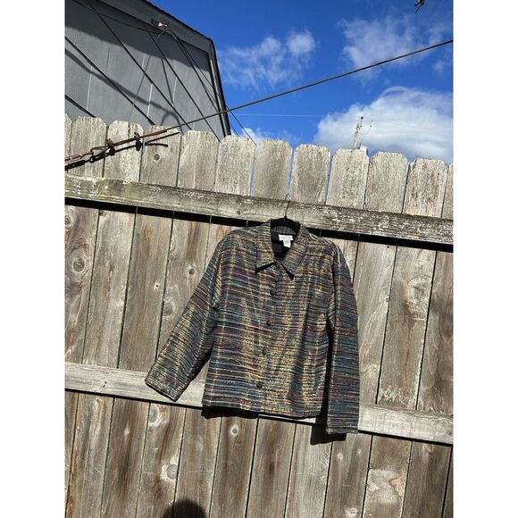 TANTRUMS COLLECTION Metallic Silk Blend Jacket Blazer Stripe Vintage Medium - Picture 3 of 9